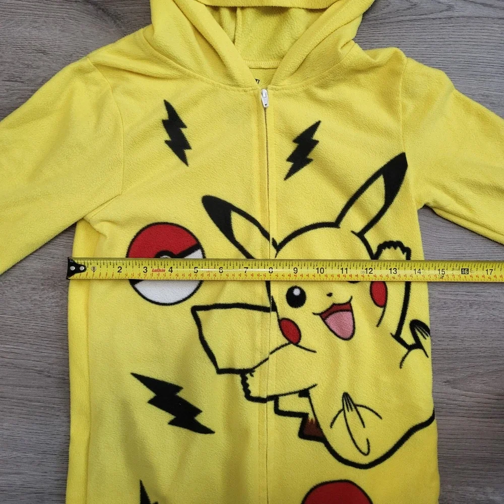 Pokemon Pikachu Hooded Fleece Union Suit Pajamas Costume Yellow Kids Size 8
